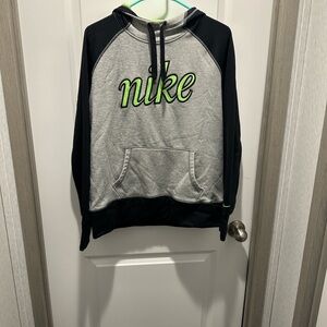 Nike Gray and Black Hoodie with Neon Green Script Logo